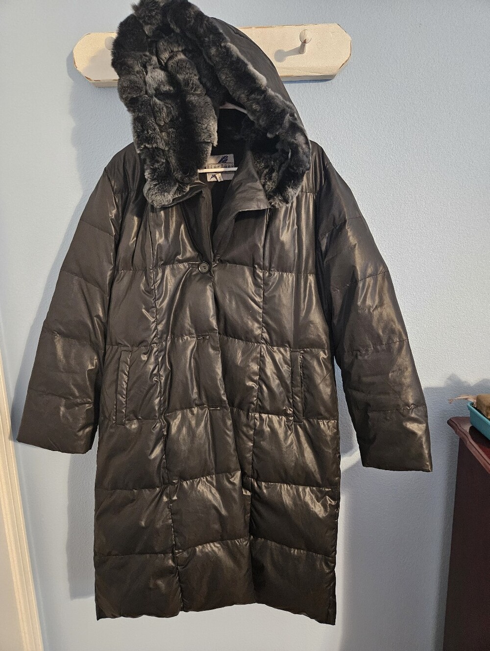 Blue Duck Black Fur Trim Quilted Long Puffer Coat